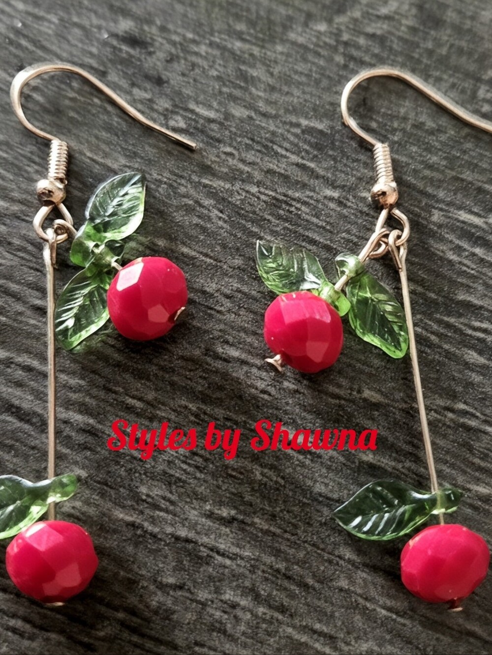 ​Handmade Red Glass Cherry Earrings - Gold Nickel Free Fruit Dangle Drop